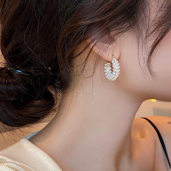 14k gold pearl hoop earrings - Picture 2 of 7